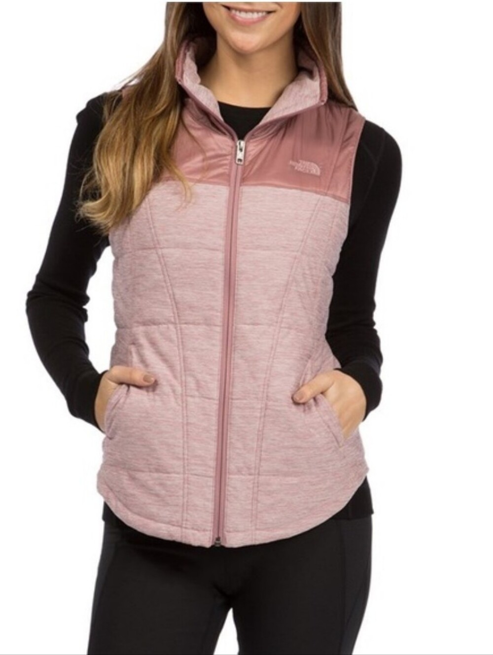womens the north face pseudio Vest Pink S Two Tone Quilted